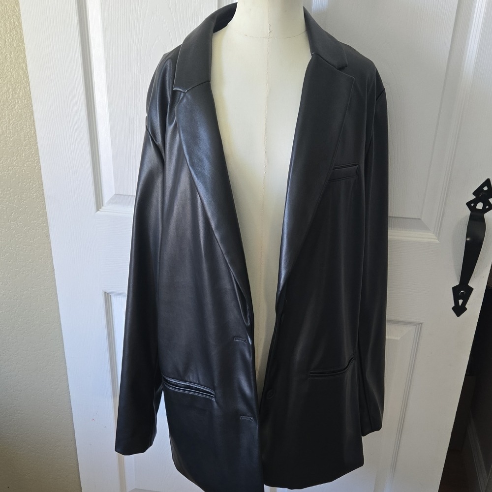 GAP Womens Faux Leather Blazer Jacket Black XXLarge